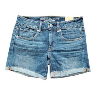 American Eagle Outfitters Midi Shorts Womens 6 Low Rise Super Stretch Blue Denim